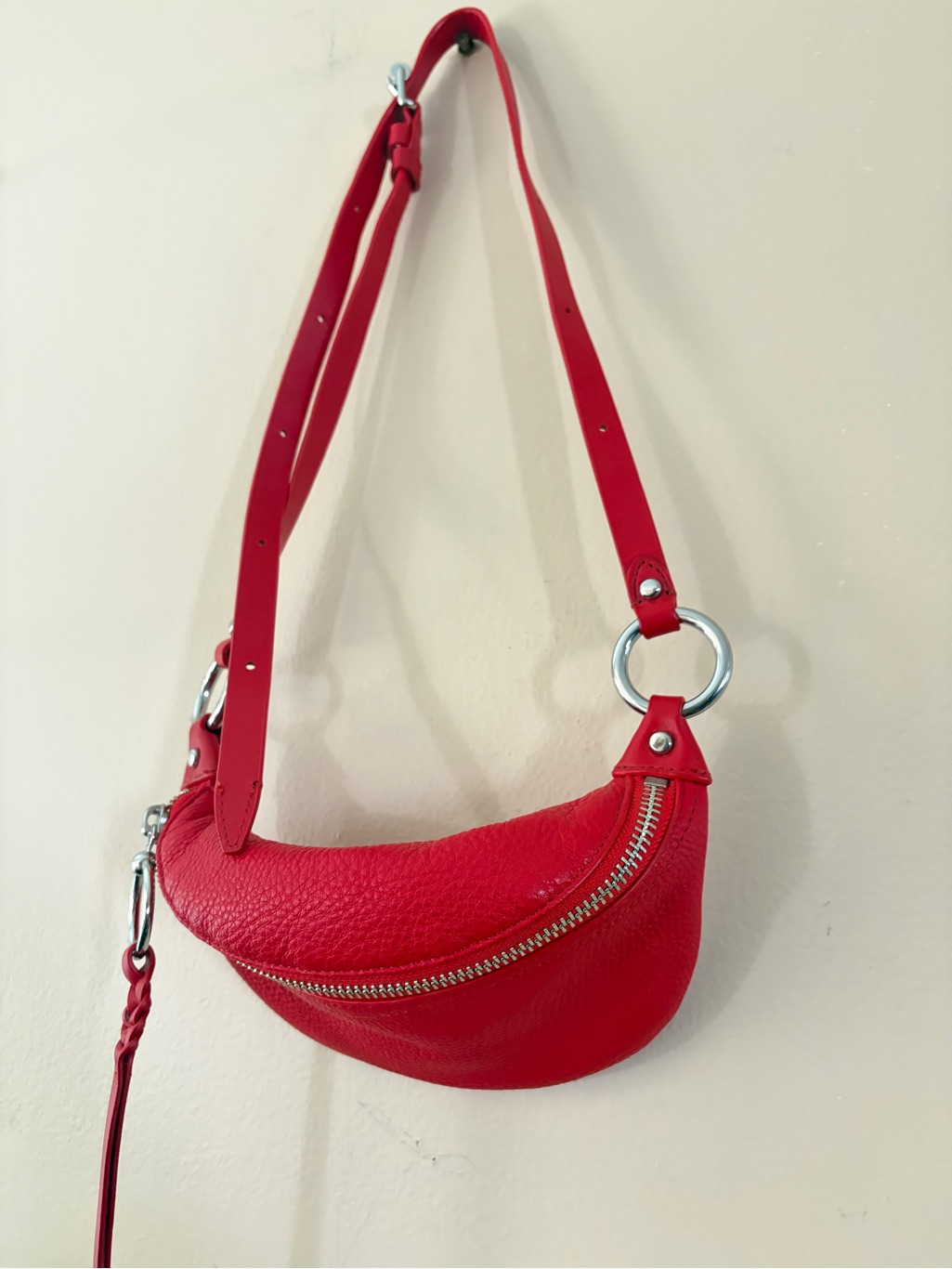 Rebecca Minkoff Red Belt Crossbody With Silver Hardware Genuine Leather